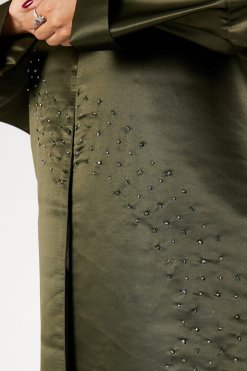 MOIRR2381 2 Green Bridal Satin V-Neck Bead Work Abaya