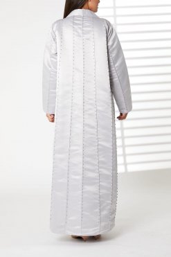 MOIRR2379 3 Grey Bridal Satin Thread Work Open Abaya