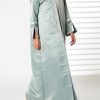 MOIRR2378 Greenish Cyan Bridal Satin Abaya with Split Cuffs