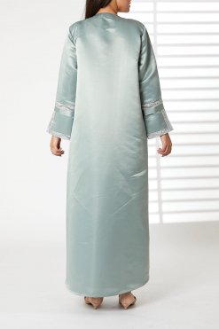 MOIRR2378 3 Greenish Cyan Bridal Satin Abaya with Split Cuffs