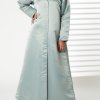 Greenish Cyan Bridal Satin Embroidered Abaya