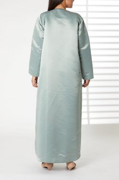 MOIRR2377 3 Greenish Cyan Bridal Satin Embroidered Abaya