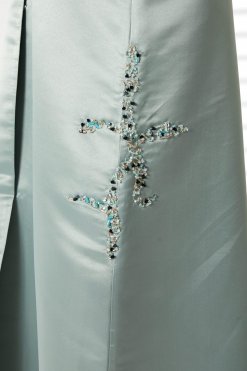 MOIRR2377 2 Greenish Cyan Bridal Satin Embroidered Abaya