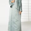 MOIRR2376 Greenish Cyan Bridal Satin Snap-button Embellished Abaya