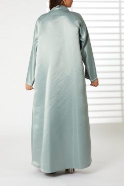 MOIRR2376 3 Greenish Cyan Bridal Satin Snap-button Embellished Abaya