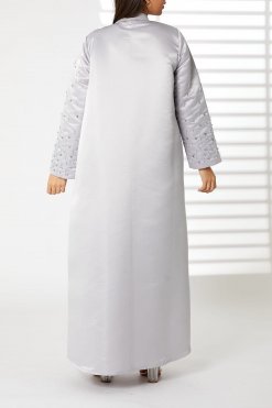 تطريز من الساتان باللون الأخضر على الأكمام مع ياقة مندرين MOIRR2375 3 Grey Bridal Satin Embroidery on sleeves With Mandarin Collar