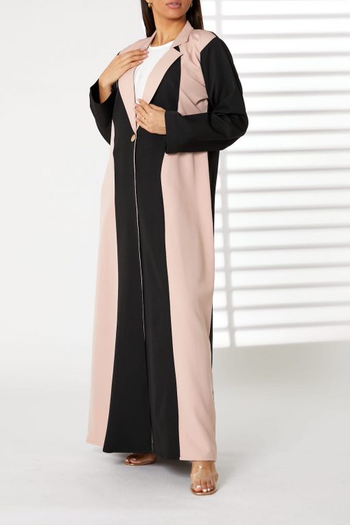 Lapel Collar Nida Color blocked Abaya
