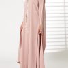 MOIRR2373 1 Pink Round Neck Nida Split Cuffs Embroidered Abaya