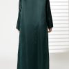 Green Bridal Satin Snap-button Embellished Abaya