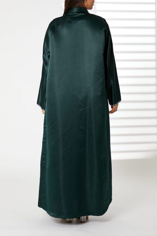 Green Bridal Satin Snap-button Embellished Abaya