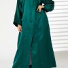 MOIRR2371 Green Bridal Satin Abaya with Styled Stitching and Buttons