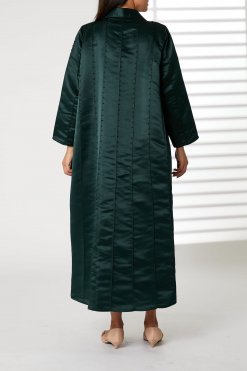 MOIRR2366 3 Green Bridal Satin Thread Work Open Abaya