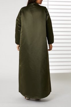 MOIRR2365 3 Green Bridal Satin Embroidered Open Abaya