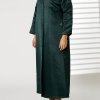 MOIRR2364 Green Bridal Satin Embroidered Abaya