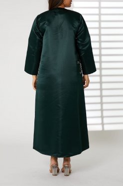 MOIRR2364 3 Green Bridal Satin Embroidered Abaya