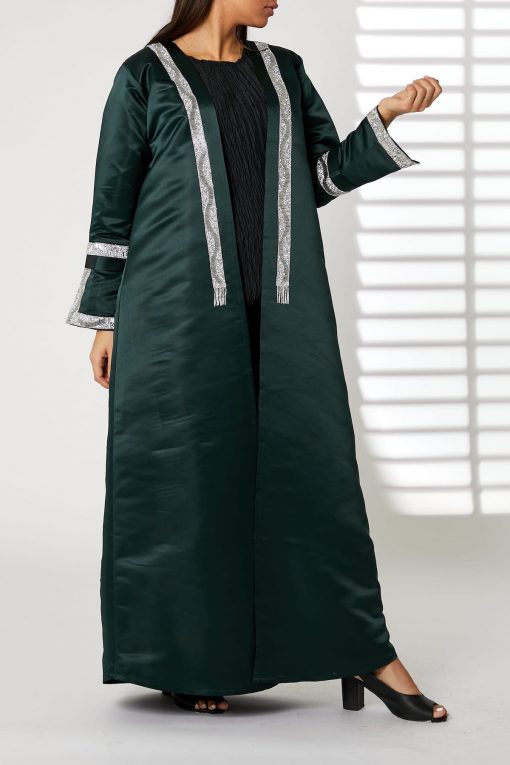 Green Bridal Satin Abaya with Split Cuffs