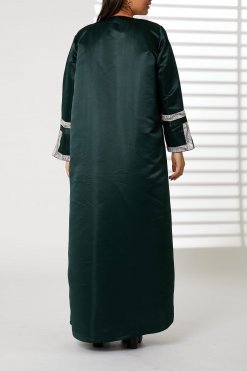 MOIRR2363 3 Green Bridal Satin Abaya with Split Cuffs