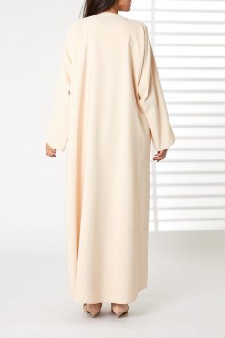 MOIRR2362 3 Peach Front Embroidered Nida Open Abaya
