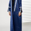 MOIRR2340 1 Navy Bridal Satin Abaya with Split Cuffs