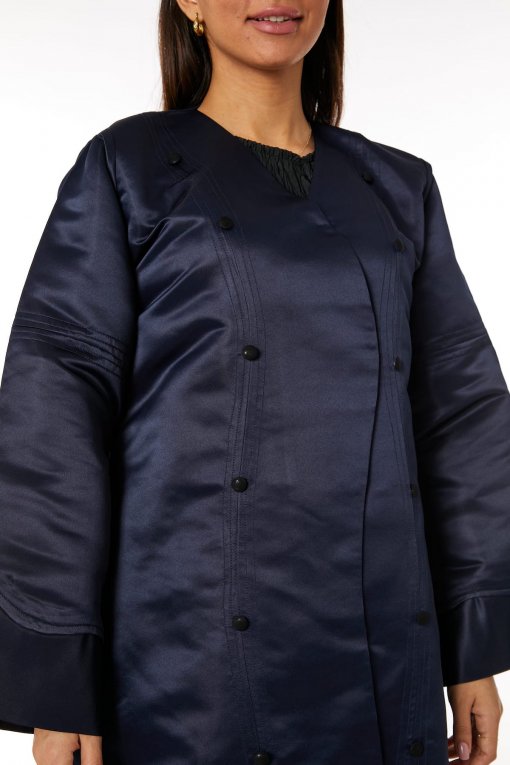 Navy Bridal Satin Abaya with  Styled Stitching and Buttons