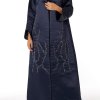 MOIRR2336 Navy Bridal Satin Embroidered Open Abaya