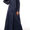 MOIRR2335 Navy Bridal Satin Thread Work Open Abaya