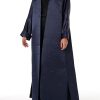 MOIRR2334 Navy Bridal Satin Embellished Open Abaya