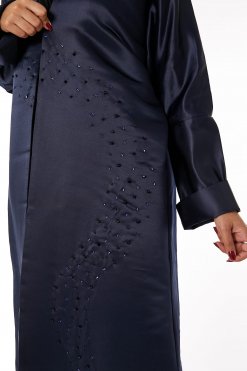 MOIRR2334 2 Navy Bridal Satin Embellished Open Abaya