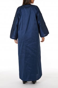 MOIRR2333 3 Navy Harir Hindi Embroidered Open Abaya