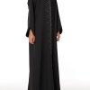 MOIRR2332 Black Front Embroidered Nida Open Abaya