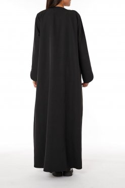 MOIRR2332 3 Black Front Embroidered Nida Open Abaya