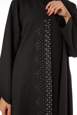 MOIRR2332 2 Black Front Embroidered Nida Open Abaya