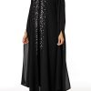 MOIRR2331 Black Round Neck Nida Split Cuffs Embroidered Abaya