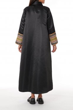 MOIRR2330 3 Black Lapel Collar Bridal Satin Pocket Abaya