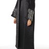 MOIRR2329 Black V-Neck Bridal Satin Split Cuffs Abaya