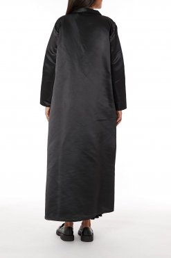 MOIRR2328 3 Black Lapel Collar Bridal Satin Embroidered Abaya