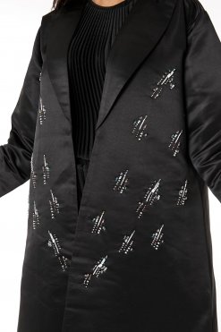 MOIRR2328 2 Black Lapel Collar Bridal Satin Embroidered Abaya