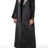 Black Bridal Satin Abaya with Contrast Lace on Lapel Collar