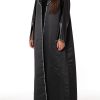 MOIRR2323 Black Bridal Satin Snap-button Embellished Abaya