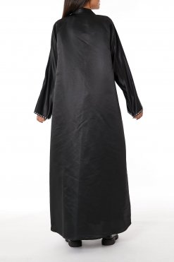 MOIRR2323 3 Black Bridal Satin Snap-button Embellished Abaya
