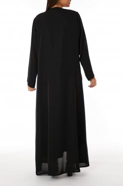 MOIRR2322 3 Black Nida Embroidered Open Abaya