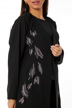 MOIRR2322 2 Black Nida Embroidered Open Abaya