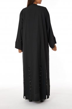 MOIRR2320 3 Black Crepe Embroidered Abaya