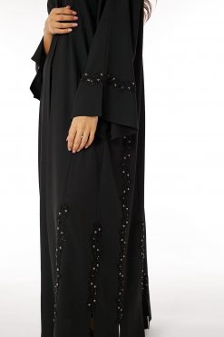 MOIRR2320 2 Black Crepe Embroidered Abaya