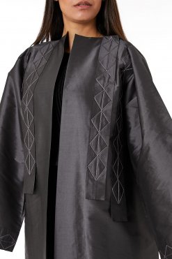 MOIRR2319 2 Black Taffeta Abaya