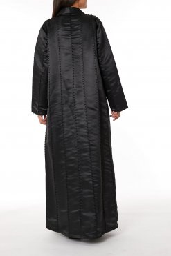 MOIRR2317 3 Black Bridal Satin Abaya with Black Thread Work