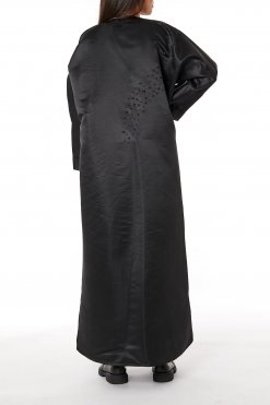 MOIRR2315 3 Black Bridal Satin V-Neck Bead Work Abaya
