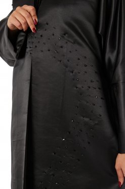 MOIRR2315 2 Black Bridal Satin V-Neck Bead Work Abaya
