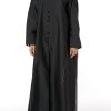 MOIRR2314 Black Taffeta Round Neck Embroidered Abaya