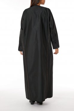 MOIRR2314 3 Black Taffeta Round Neck Embroidered Abaya